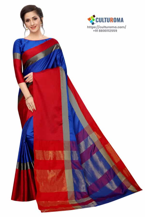 Cotton Silk - Saree in Red Blue