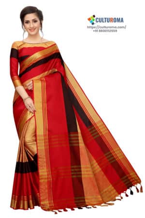 Cotton Silk - Saree in Red Golden