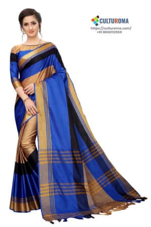 Cotton Silk - Saree in Blue Golden