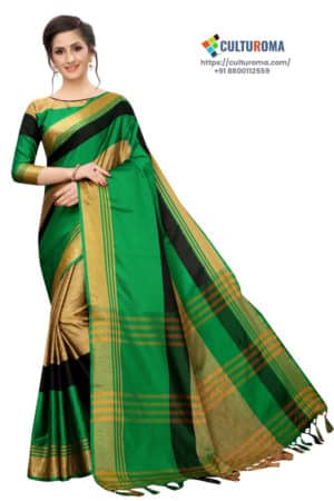 Cotton Silk - Saree in Green Golden