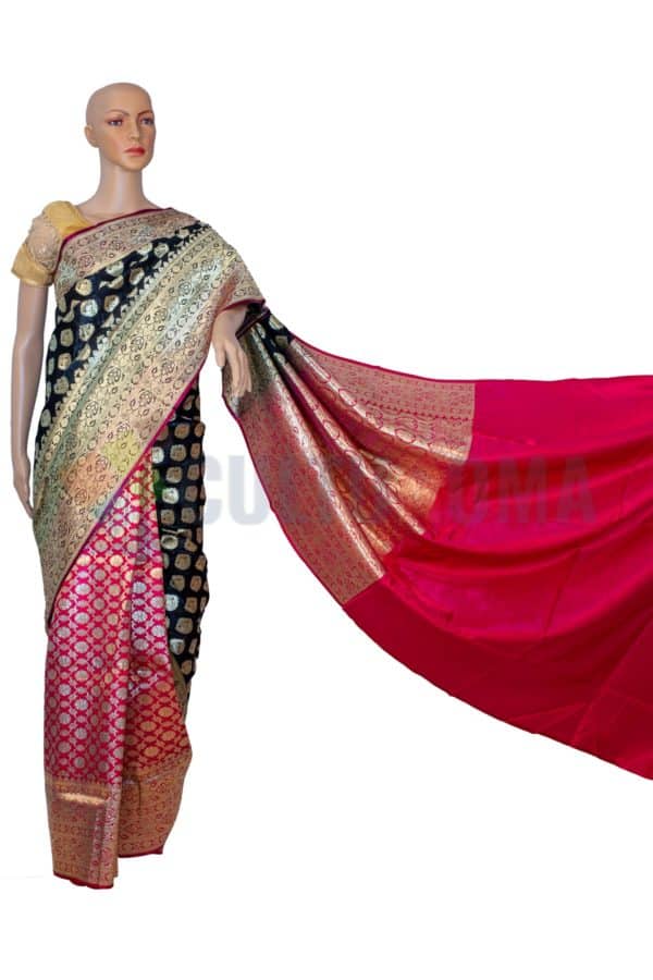 Banarasi Silk - Red and Black Half Half
