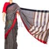 Cotton Handloom - Grey with Red border