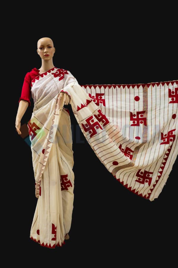 Cotton Handloom – White & Red Puja Saree