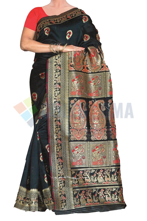 Baluchari - Saree With Exquisite design Pallu On Black 2