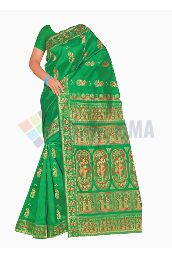 Baluchari - Saree With Exquisite design Pallu On Green