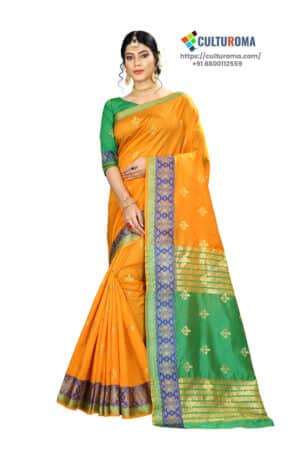 Banarasi Silk - Pure Banarasi Silk Contrast Pallu And Contrast Blouse in Yellow