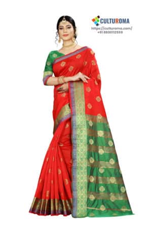 Banarasi Silk - Pure Banarasi Silk Contrast Pallu And Contrast Blouse in red