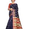 Banarasi Silk - Pure Banarasi Silk Contrast Pallu And Contrast Blouse in Navy Blue