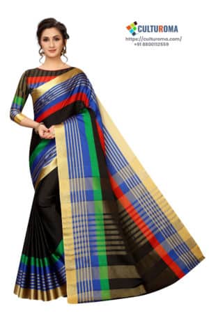 Poly Cotton - Pure Catonic Cotton Saree with Lining Pallu in Green & Red