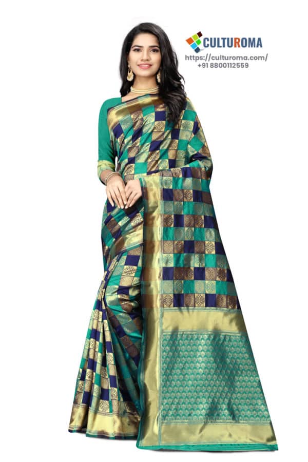 JACQUARD Silk - Saree With rich Pallu And Running Matching Blouse in Green and Golden