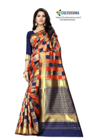 JACQUARD Silk - Saree With rich Pallu And Running Matching Blouse in Red and Blue