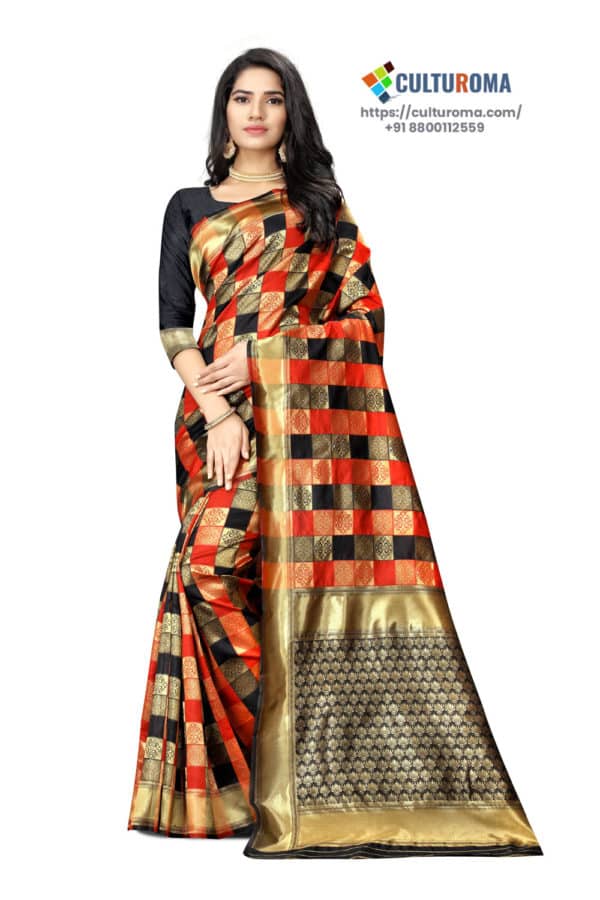 JACQUARD Silk - Saree With rich Pallu And Running Matching Blouse in Red and black