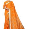 Linen Cotton - Contrast Pallu With Zari Butta With All Over Silver Zari Jecard Bottom Border in Orange