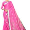 Linen Cotton - Contrast Pallu With Zari Butta With All Over Silver Zari Jecard Bottom Border in Pink