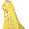 Linen Cotton - Contrast Pallu With Zari Butta With All Over Silver Zari Jecard Bottom Border in Yellow
