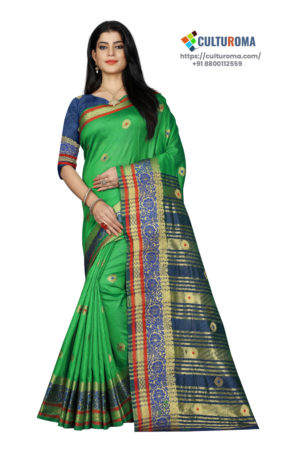 Cotton - South Cotton Contrast Pallu Contrast Matching Blouse With Jecard Buta in Green