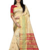 Cotton - South Cotton Contrast Pallu Contrast Matching Blouse With Jecard Buta in Cream