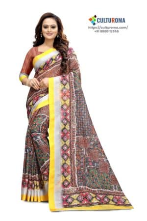 Are you looking for exclusive sarees, Then this is the place at our website, explore and find your desired clothing items. About this Pure Linen saree Pure linen Printed Reach Pallu And Matching Blouse Fabrics: Pure linen Symbolism of Pure Linen Saree History of Sari-like drapery is traced back to the Sindh region of the Indus Valley Civilisation, which flourished during 2800–1800 BCE around the northwestern part of the Indian subcontinent, present day Pakistan.Cotton was first cultivated and woven in Indian subcontinent around 5th millennium BCE. Dyes used during this period are still in use, particularly indigo, lac, red madder and turmeric Silk was woven around 2450 BCE and 2000 BCE. The word sari evolved from śāṭikā (Sanskrit: शाटिका) mentioned in earliest Hindu literature as women's attire The sari or śāṭikā evolved from a three-piece ensemble comprising the antarīya, the lower garment; the uttarīya; a veil worn over the shoulder or the head; and the stanapatta, a chestband. This ensemble is mentioned in Sanskrit literature and Buddhist Pali literature during the 6th century BCE. This complete three-piece dress was known as poshak, generic term for costume. Ancient antariya closely resembled the dhoti wrap in the