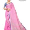 LINEN COTTON - Silver Lining Pallu And Contrast Blouse in PINK saree