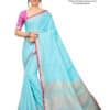 LINEN COTTON - Silver Lining Pallu And Contrast Blouse in SKY BLUE