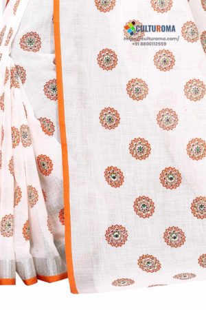 Pure Heavy Wjite Linen Cotton All Over Printed Butaa Contrast Blouse